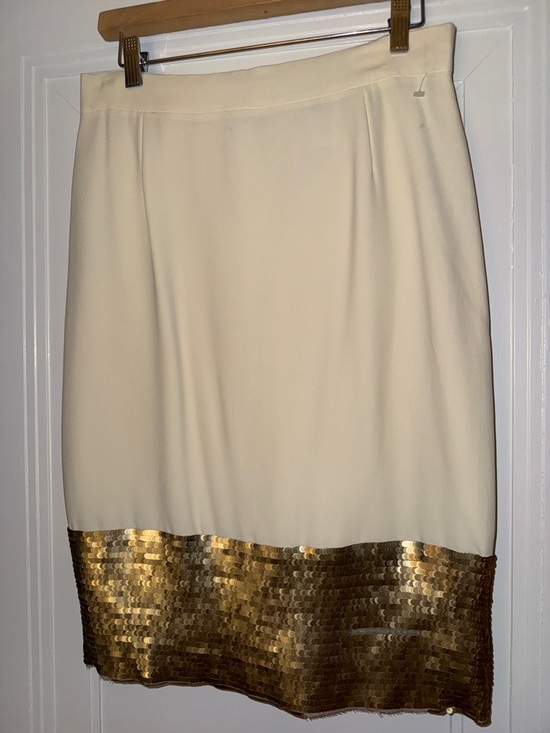 Gianfranco Ferre Dresses & Skirts - Gianfranco Ferre Cream Pencil Skirt with Gold Sequin Hem